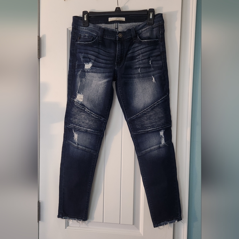 Kancan Womens Distressed Moto Style Jeans